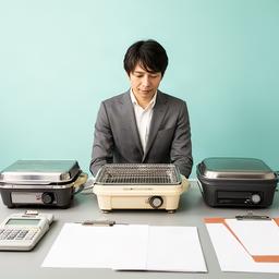 複数台のグリル見積りを机上で確認する営業担当者