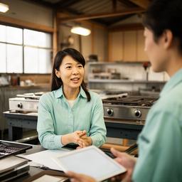 京都の製造現場で採用案内を確認する人事担当者